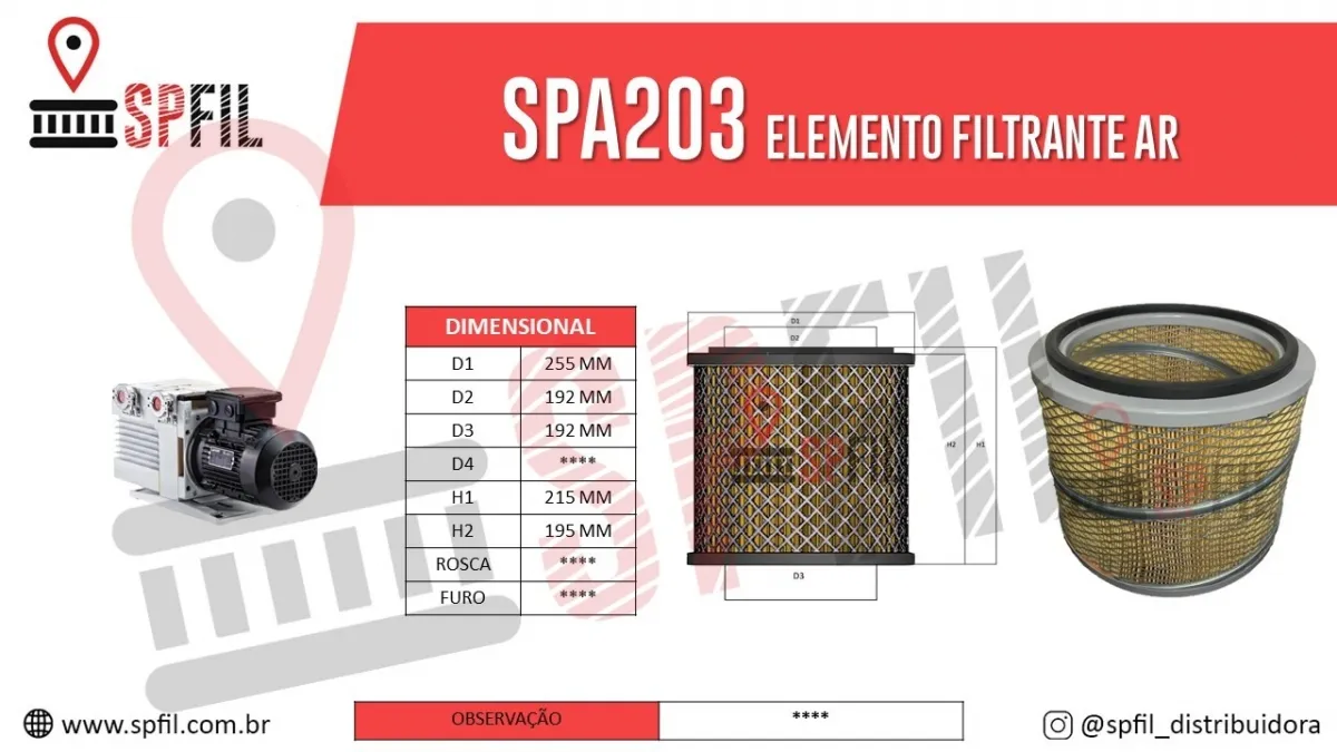 ELEMENTO FILTRANTE AR BOMBA DE VÁCUO SPA203