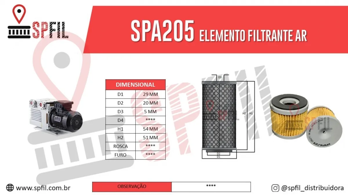 ELEMENTO FILTRANTE AR BOMBA DE VÁCUO SPA205