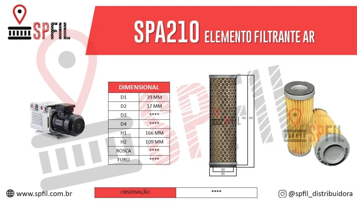 ELEMENTO FILTRANTE AR BOMBA DE VÁCUO SPA210