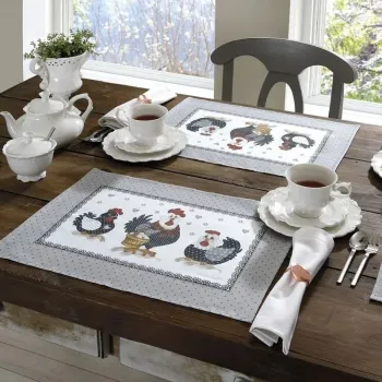 JOGO AMERICANO 4 PECAS GENOVA COM ESTAMPA GALINHA