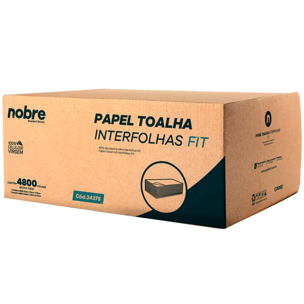 Papel toalha interfolha c/4800fls. 20x23cm. 2D. (celulose virgem) Fit - Nobre Imagem