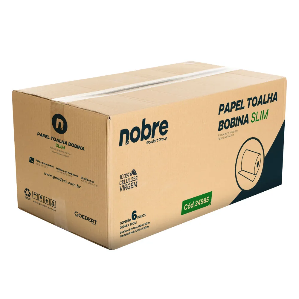 Papel Toalha Bobina Slim - 20cm x 200m - c/ 6unid. - Nobre Imagem