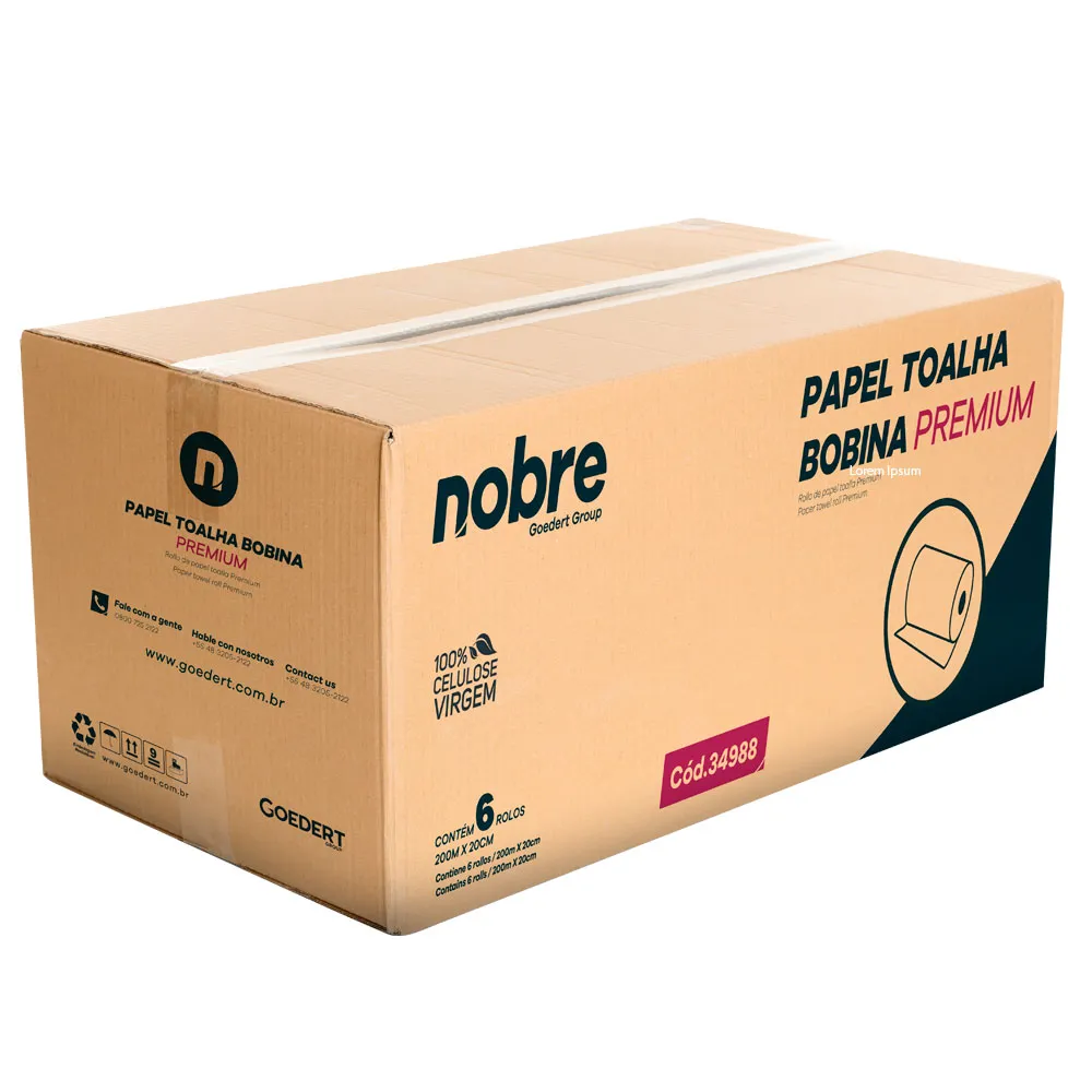 Papel Toalha Bobina - Premium - 20cm x 200m - c/ 6unid. - Nobre Imagem