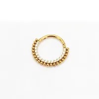 Argola em Titânio PVD DOURADO CRAVEJADA ZIRCONIA FRONTAL 1 Filete de ESFERAS  1.2mm TIT24 - Foto 4