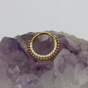 Argola em Titânio PVD DOURADO CRAVEJADA ZIRCONIA FRONTAL 1 Filete de ESFERAS  1.2mm TIT24 - Foto 2