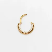 Argola em Titânio PVD DOURADO CRAVEJADA ZIRCONIA FRONTAL 1 Filete de ESFERAS  1.2mm TIT24 - Foto 3