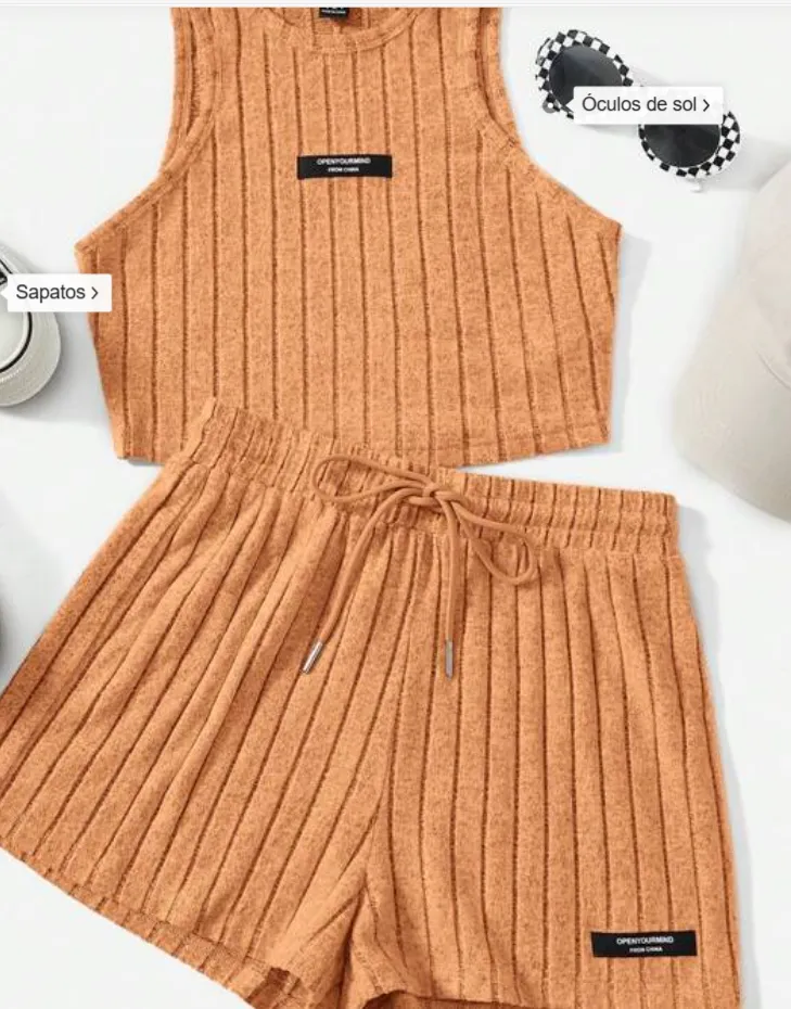 SHEIN EZwear Detalhe da Letra Remendada Top Tank & Cintura Com Cordão Shorts