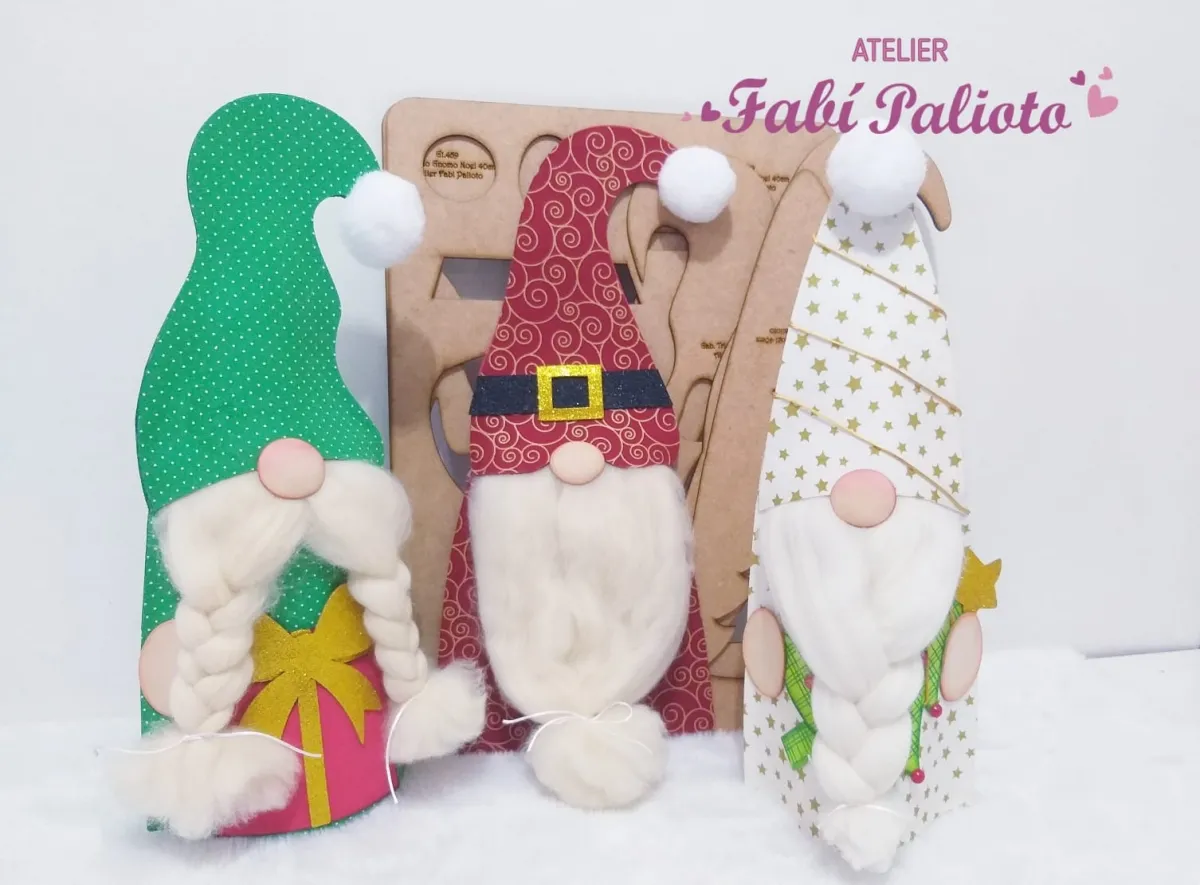 G1.459   Gabarito de Moldes em MDF Trio Gnomo Noel 40cm 