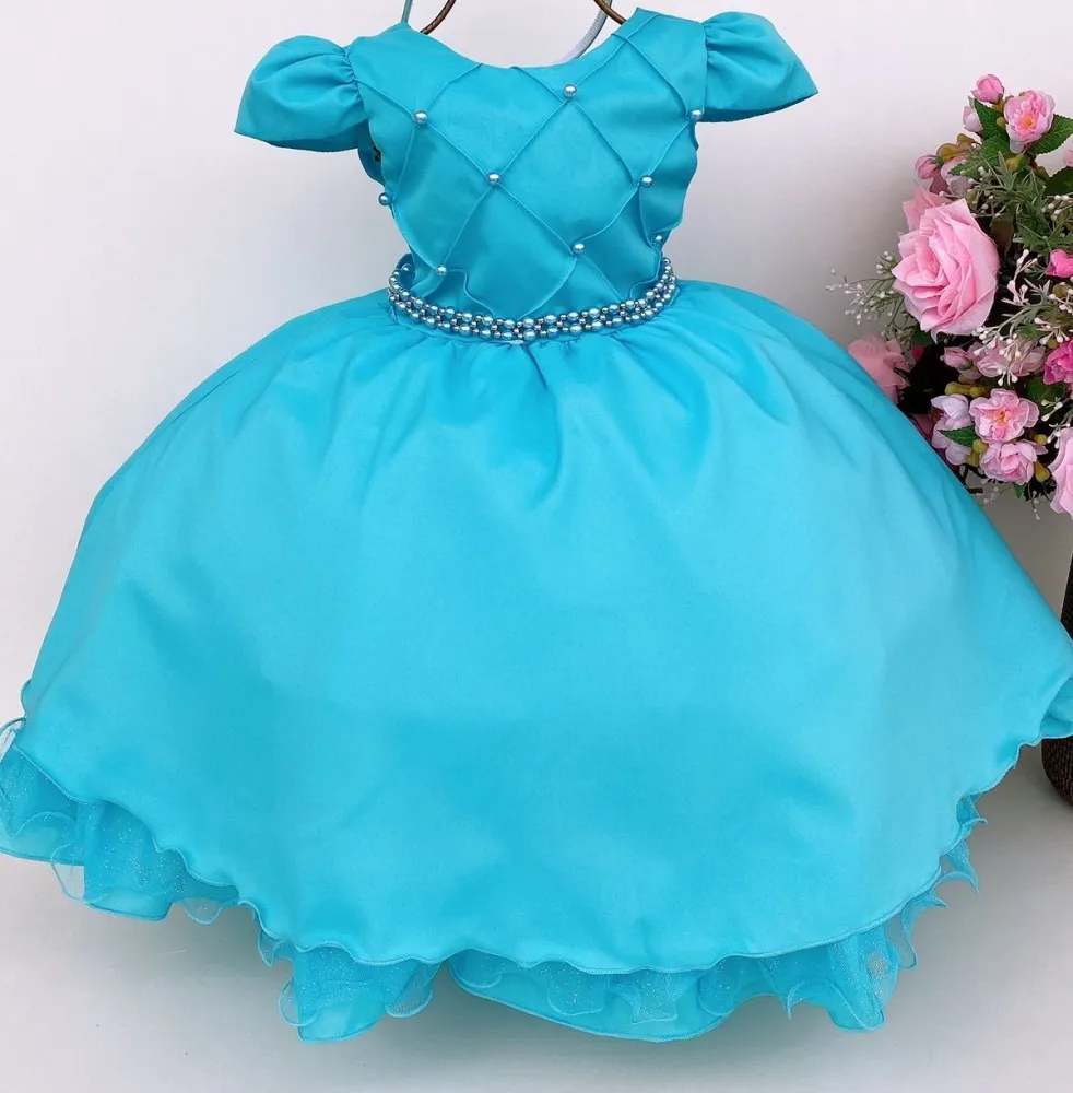 Vestido Festa Azul Turquesa Pérola