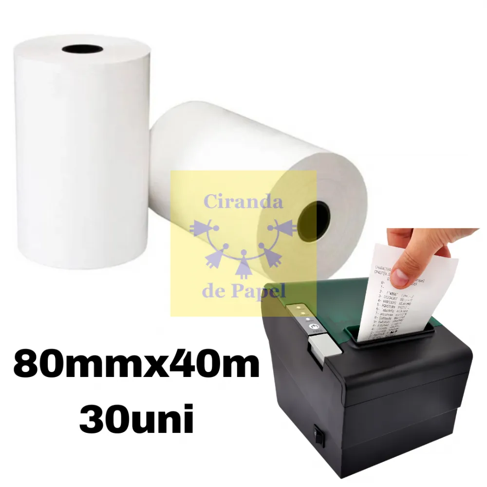 Bobinas Térmicas 1 Via 80mm x 40m para PDV – Caixa com 30 Rolos | Branca | Cupom Fiscal