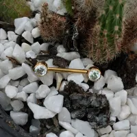 Barbell MAMILO em TITÂNIO PVD DOURADO 1.6 com PEDRAS FLAT 5mm TIT22 - Foto 2