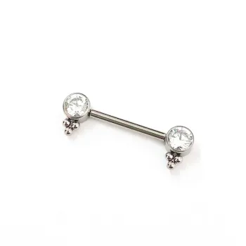 Barbell MAMILO em TITÂNIO 1.2mm com PEDRAS FLAT 5mm e 3 ESFERAS  TIT16