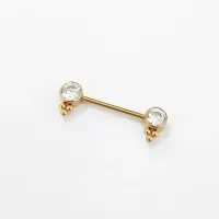Barbell MAMILO em TITÂNIO PVD DOURADO 1.2mm com PEDRAS FLAT 5mm e 3 ESFERAS  TIT10 - Foto 4