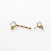 Barbell MAMILO em TITÂNIO PVD DOURADO 1.2mm com PEDRAS FLAT 5mm e 3 ESFERAS  TIT10 - Foto 3