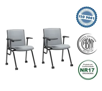 Kit com Duas Unidades Cadeira de Treinamento Audiplax com Prancheta Antipânico Escamoteável