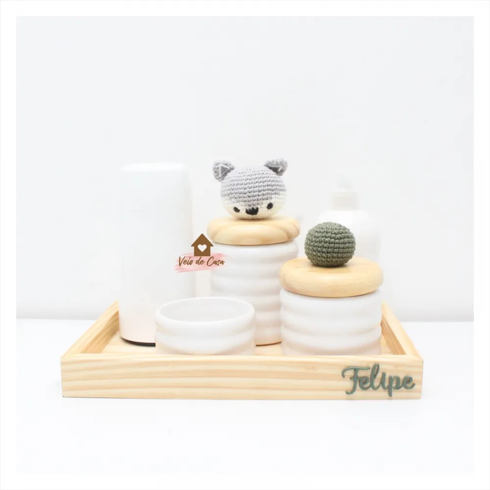 Raposa + Bolinha - Kit Higiene - 6 peças - Ondas - Garrafa P