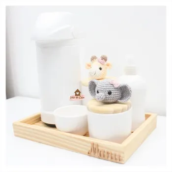 Kit Higiene - 6 peças - Safari Menina - Girafa + Elefante - Foto 2