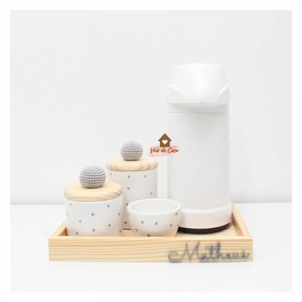 Kit Higiene Bolinhas - 5 peças - Poá - Garrafa G Imagem