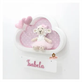 Ovelha Bailarina - 2  corações - Nuvem P Branca - Porta Maternidade - Foto 2