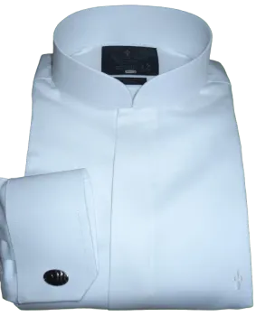 Camisa Colarinho Romano de Abotoadura Branca Social Algodão com Poliamida Stretch Fio 100