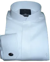 Camisa Colarinho Romano de Abotoadura Branca Social Algodão com Poliamida Stretch Fio 100