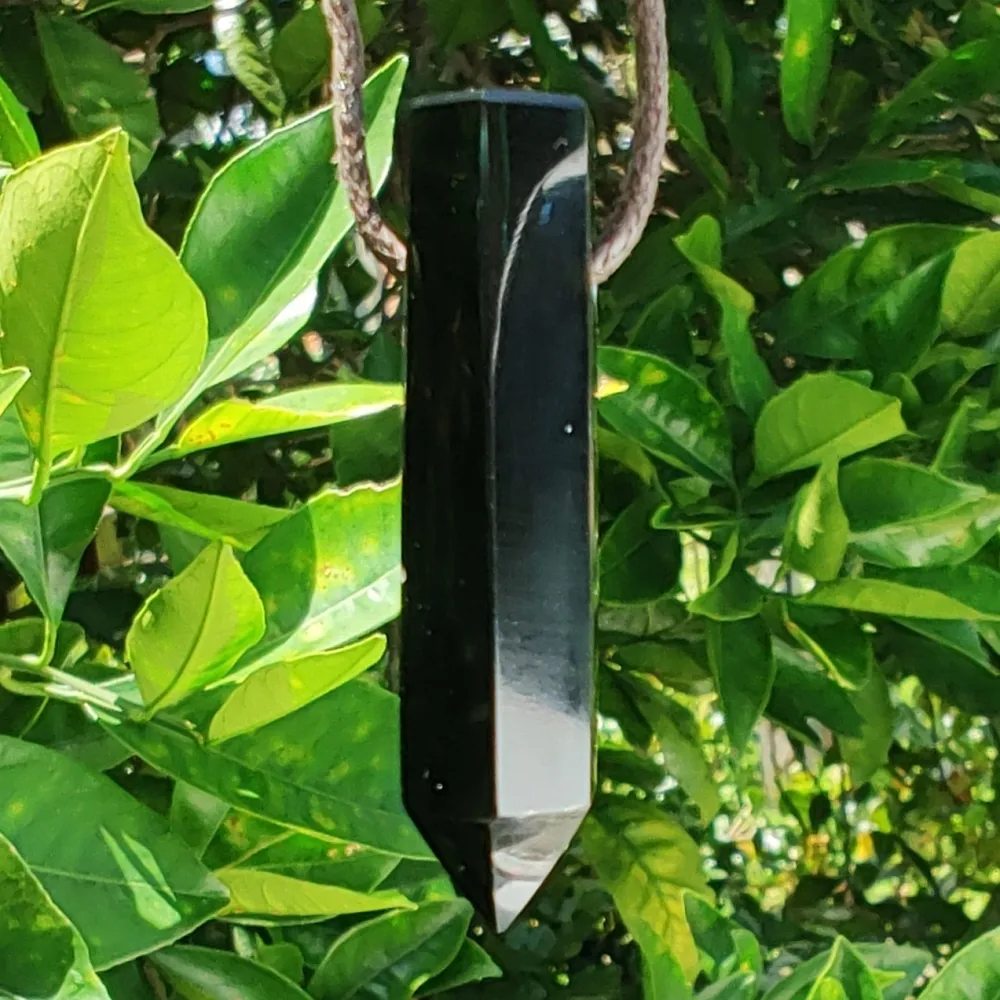 COLAR DIFUSOR DE PEDRA NATURAL PARA AROMATERAPIA Ponta Obsidiana Negra - 0107