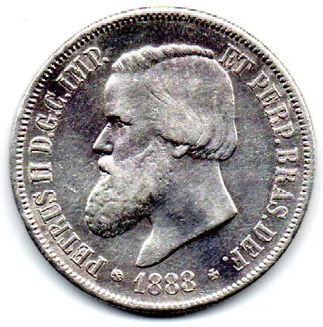 1888 - 2000 Réis - Prata .917 - Aprox 25,5g - 37mm - Moeda Brasil Império - Polida Imagem