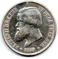 1889 - 2000 Réis - Prata .917 - Aprox 25,5g - 37mm - Moeda Brasil Império - Polida