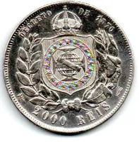 1889 - 2000 Réis - Prata .917 - Aprox 25,5g - 37mm - Moeda Brasil Império - Polida - Foto 2