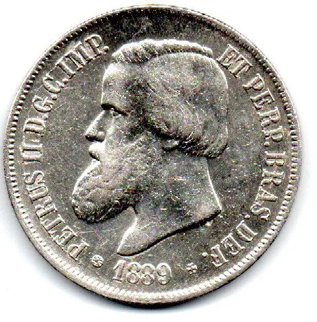 1889 - 2000 Réis - Prata .917 - Aprox 25,5g - 37mm - Moeda Brasil Império - Polida