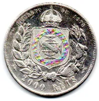1889 - 2000 Réis - Prata .917 - Aprox 25,5g - 37mm - Moeda Brasil Império - Polida - Foto 2