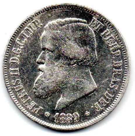 1889 - 2000 Réis - Prata .917 - Aprox 25,5g - 37mm - Moeda Brasil Império - Polida Imagem