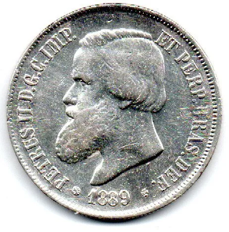 1889 - 2000 Réis - Prata .917 - Aprox 25,5g - 37mm - Moeda Brasil Império - Polida