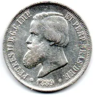 1889 - 2000 Réis - Prata .917 - Aprox 25,5g - 37mm - Moeda Brasil Império - Polida