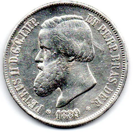 1889 - 2000 Réis - Prata .917 - Aprox 25,5g - 37mm - Moeda Brasil Império - Polida