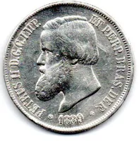 1889 - 2000 Réis - Prata .917 - Aprox 25,5g - 37mm - Moeda Brasil Império - Polida
