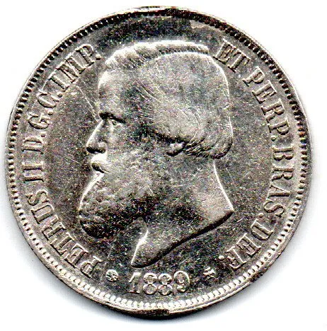 1889 - 2000 Réis - Prata .917 - Aprox 25,5g - 37mm - Moeda Brasil Império - Polida Imagem