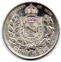 1889 - 2000 Réis - Prata .917 - Aprox 25,5g - 37mm - Moeda Brasil Império - Polida - Foto 2
