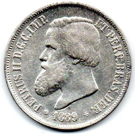 1889 - 2000 Réis - Prata .917 - Aprox 25,5g - 37mm - Moeda Brasil Império - Polida Imagem