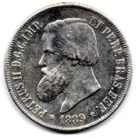 1889 - 2000 Réis - Prata .917 - Aprox 25,5g - 37mm - Moeda Brasil Império - Polida