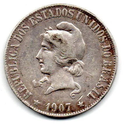 1907 - 2000 Réis - Prata .900 - Aprox 20g - 33mm - Moeda Brasil