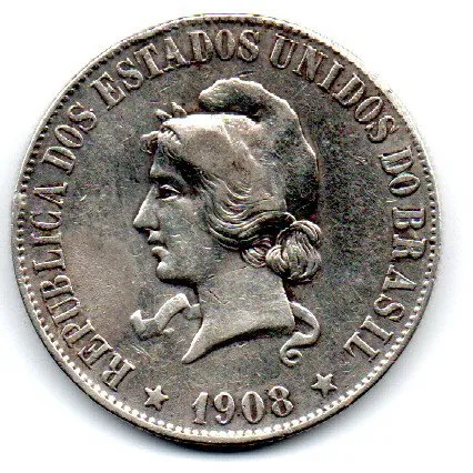 1908 - 2000 Réis - Prata .900 - Aprox 20g - 33mm - Moeda Brasil