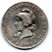 1908 - 2000 Réis - Prata .900 - Aprox 20g - 33mm - Moeda Brasil