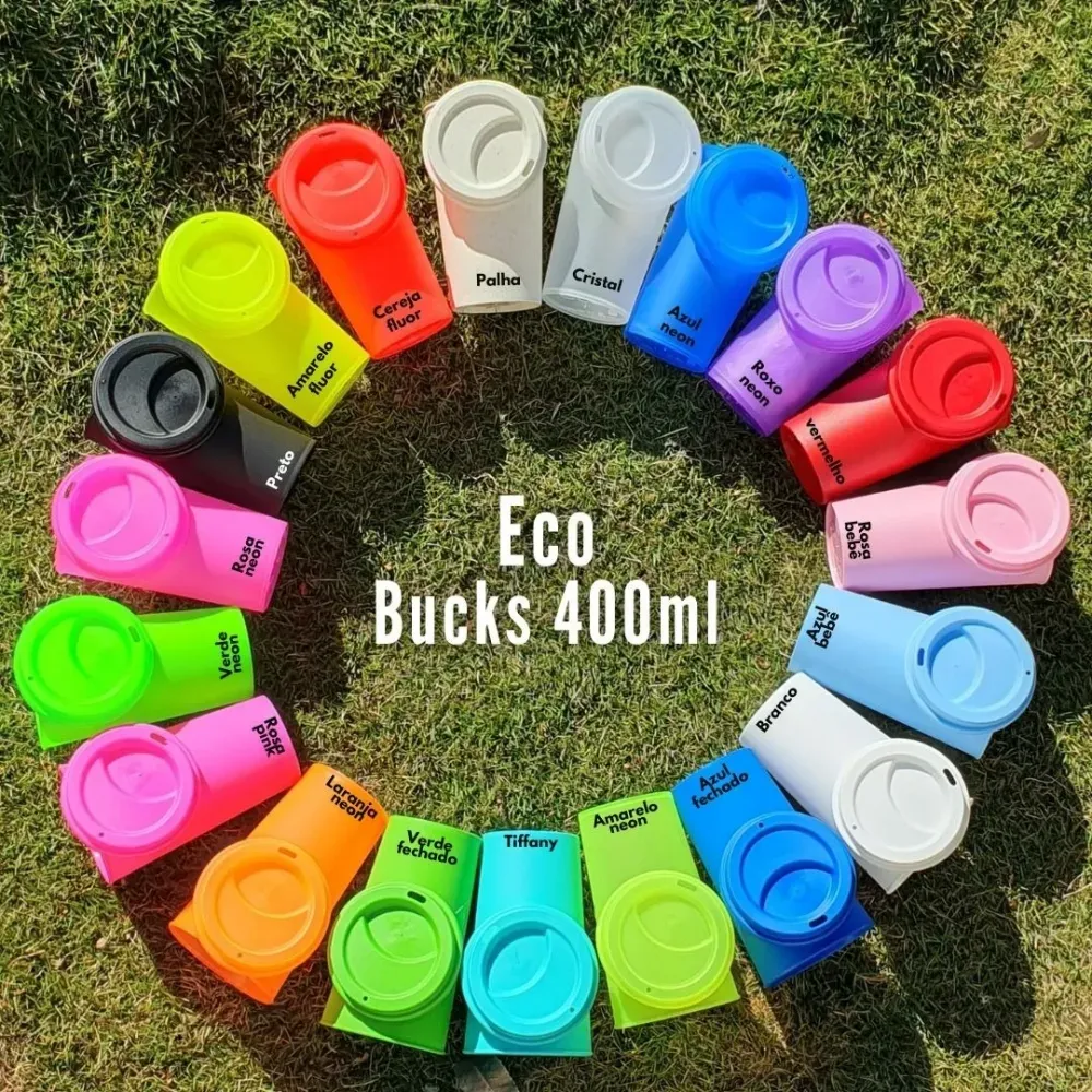 Copo Eco Bucks 400ml com tampa personalizado