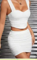 SHEIN PETITE Sólido Tubo Ampla Alças Top & Saia Bodycon - Foto 2