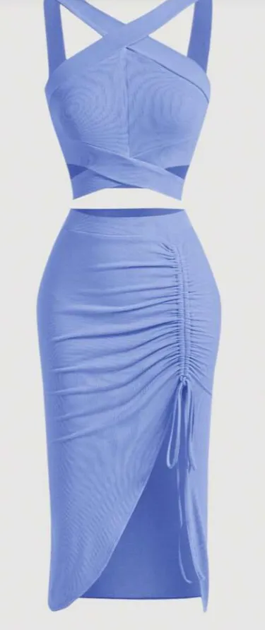 SHEIN MOD Cruzado Top Cami & Cordão Split Thigh Saia Design por Bilian Dai @bilian_777_