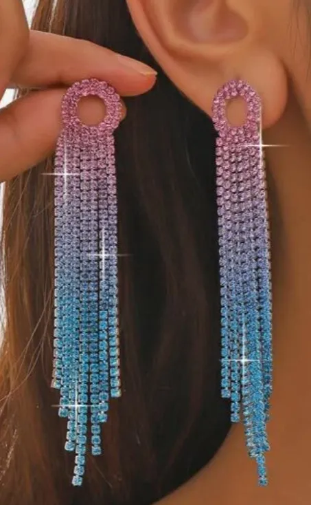 Discoteca Festa De Feriado Pendão Rosa Cristal Azul Brinco Para Mulheres 1 Par Imagem