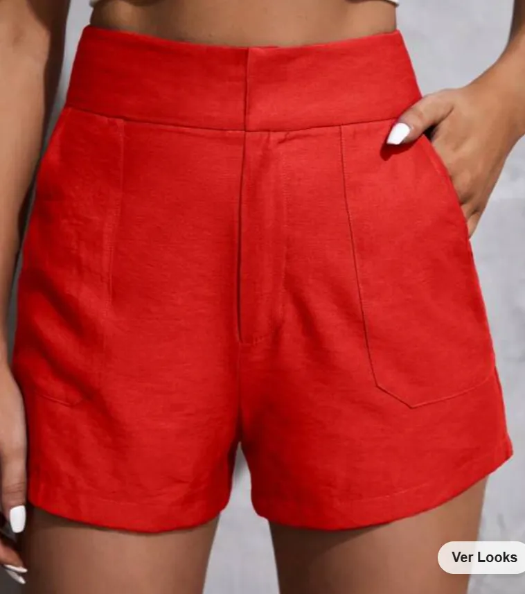 SHEIN Essnce Cintura Alta Bolso Inclinado Shorts