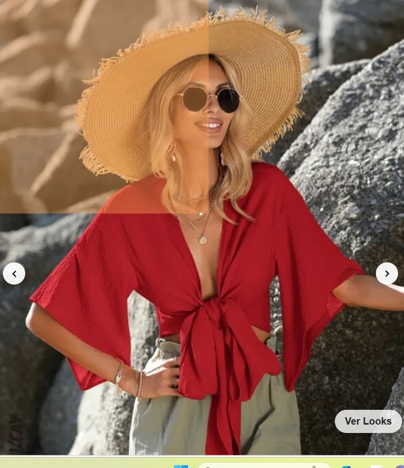 SHEIN VCAY Blusa praia sólido nó na frente Imagem