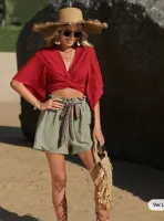 SHEIN VCAY Blusa praia sólido nó na frente - Foto 3